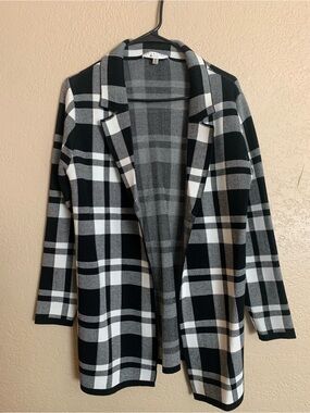 A New Day Black & White Plaid Open Front Coatigan